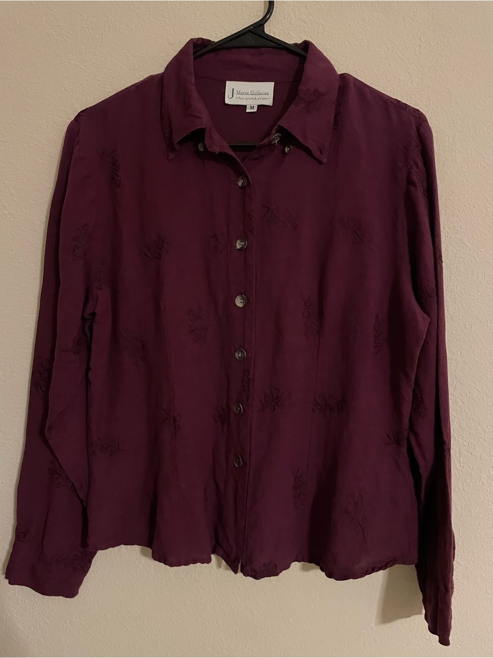 J Marco Galleries Maroon Linen Blend Embroidered Shirt Size Medium